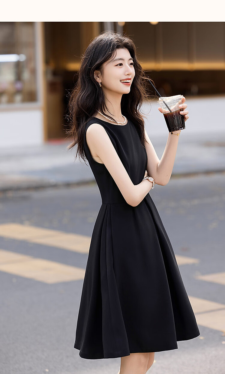 Dme [Urban Design Style] Summer Textured Linen Round Neck Waist-Cinching A-Line Pleated Women's Dress 17