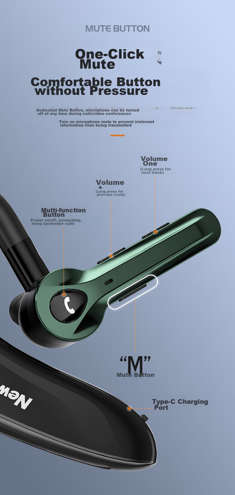 Newmine Wireless Bluetooth Earphones, Single-Ear In-Ear Or Ear-Hook Style, for Sports, Business, Car Use, Driving Headset, Compatible with Apple And Huawei, High-Definition Calling, Smart, Long Battery Life 11