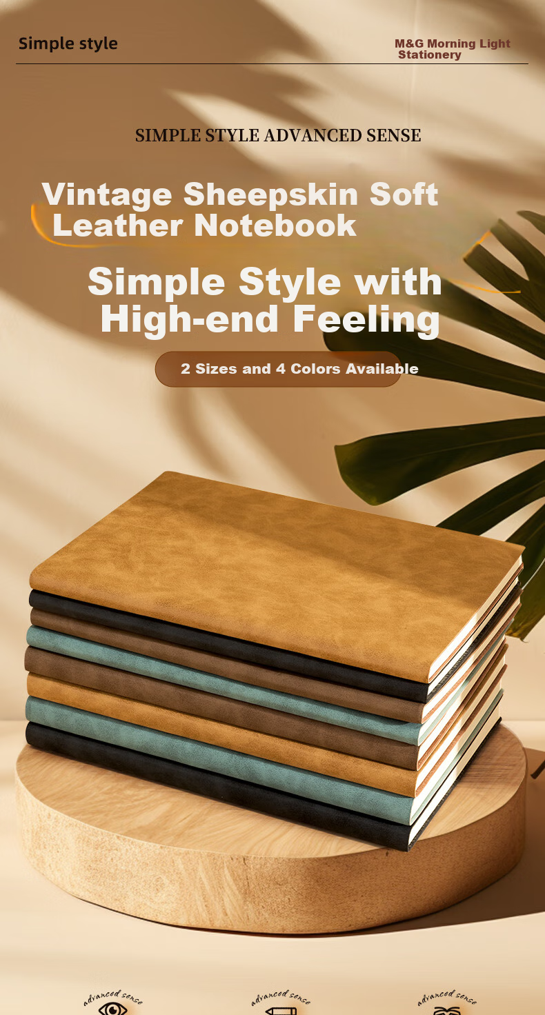 M&G Stationery A5/120 Sheets Meeting Record Sheepskin Leather Cover Notebook, Thick Office Notepad, Business Journal, Gray Single Book APNFC011 1