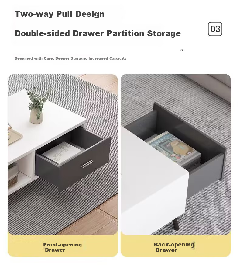 Yameile Coffee Table for Living Room, Modern And Simple Design, Suitable for Small Apartments, Double-Layer with Drawers, Thickened Solid Wood Core, Tea Table 6