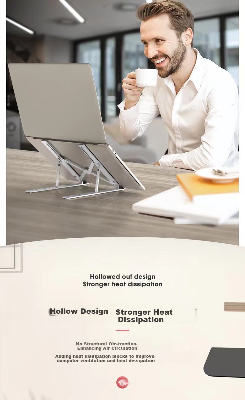 JPLAYER Laptop Stand, Computer Desk Cooling Stand, Foldable Portable Stand, Adjustable Height Riser for Silver Laptops 5