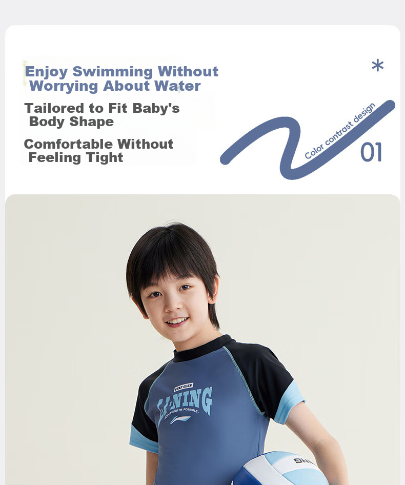 Li-Ning Children's Swimwear, Boys' Two-Piece Swimsuit, Big Kids Surfing Suit, Swimming Gear, 8314 Black And Blue, Size 150 1