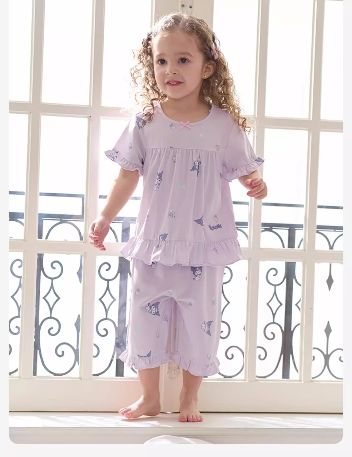DAVE & BELLA Kuromi Collaboration Girls' Home Wear Set Summer Outfit for Older Children Antibacterial Pajamas 17