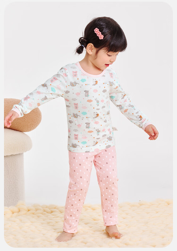 YUZHAOLIN Girls' Pajamas Spring Children's Home Wear Set for Young And Older Kids, Pure Cotton All-Season Air Conditioning Clothes, Animal Park Desig 11