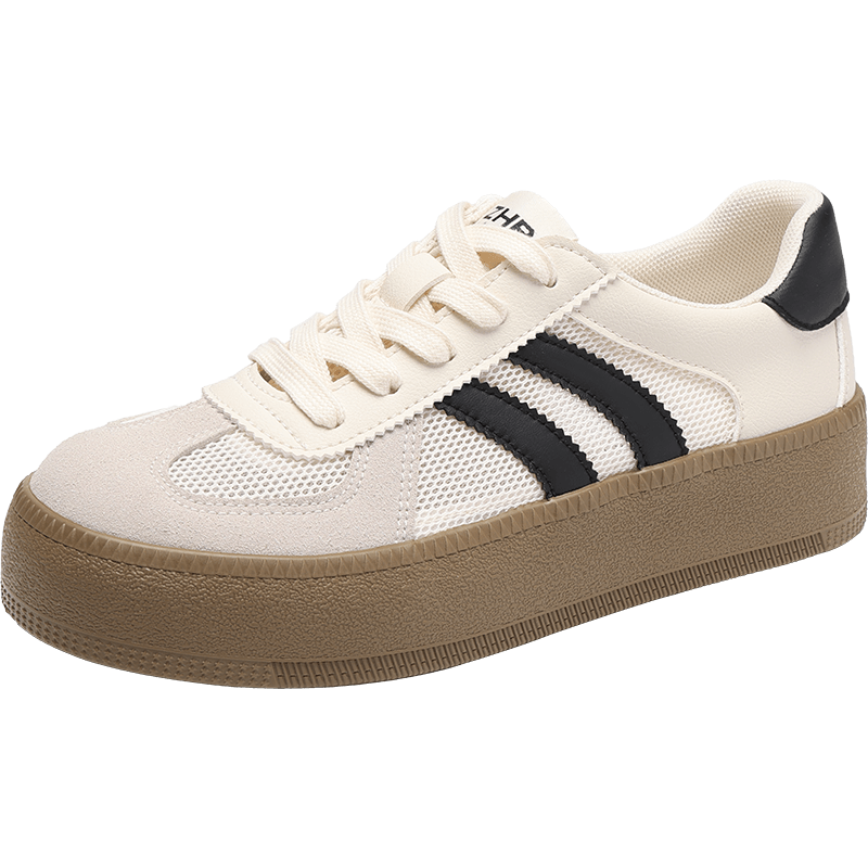 ZHR Women's Summer Training Shoes Mesh Breathable Classic Colorblock Thick Sole Sports Sneakers KS63FE Beige Black Size 38