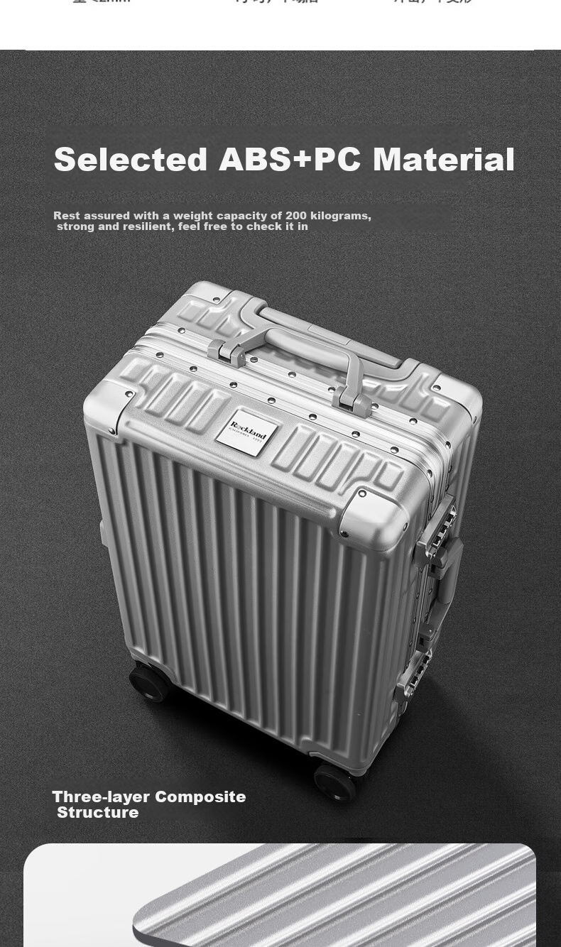 ROCKLAND Luggage Suitcase with Spinner Wheels for Men And Women, Aluminum Frame Trolley Case with Large Capacity And Carry-On Lockable Wheels 4
