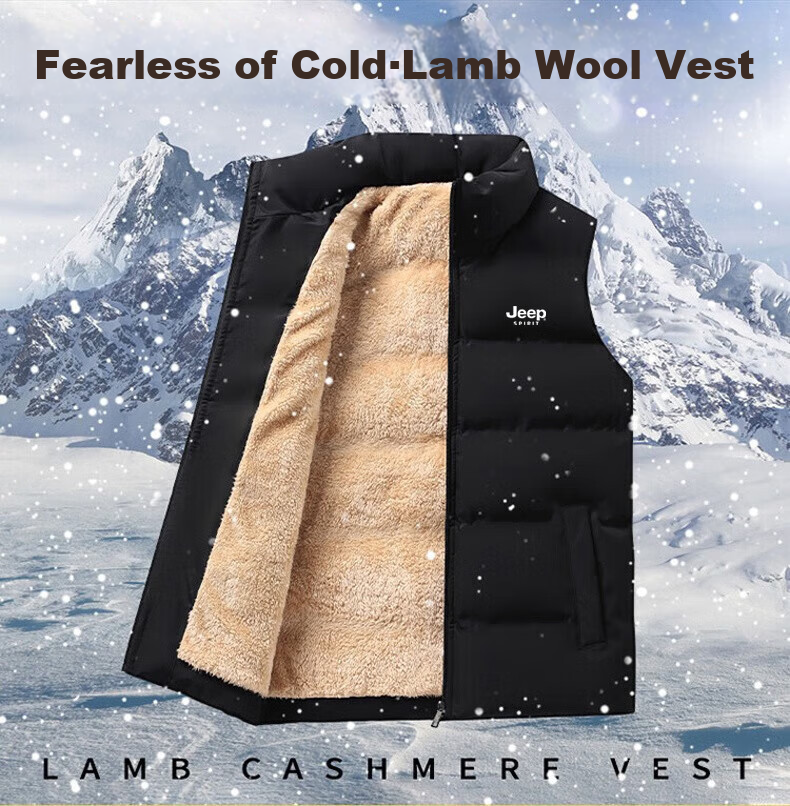 JEEP SPIRIT Men's Sleeveless Cotton Vest for Autumn And Winter, Warm Loose-Fitting Stylish Couple's Top, Black, Size L 1