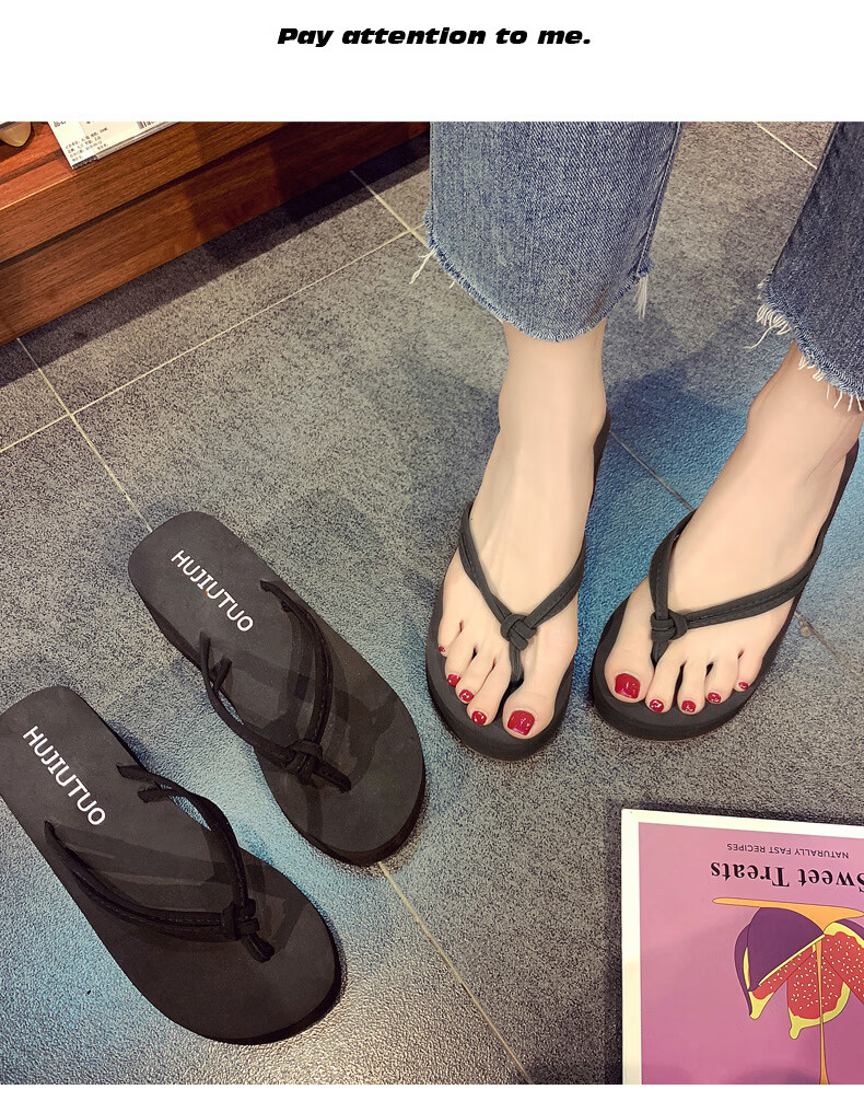 FOOTOPPO High Heel Flip Flops for Women, Beach Sandals, Non-Slip Thong Slippers, Summer Platform Wedge Sandals with Thick Soles 1