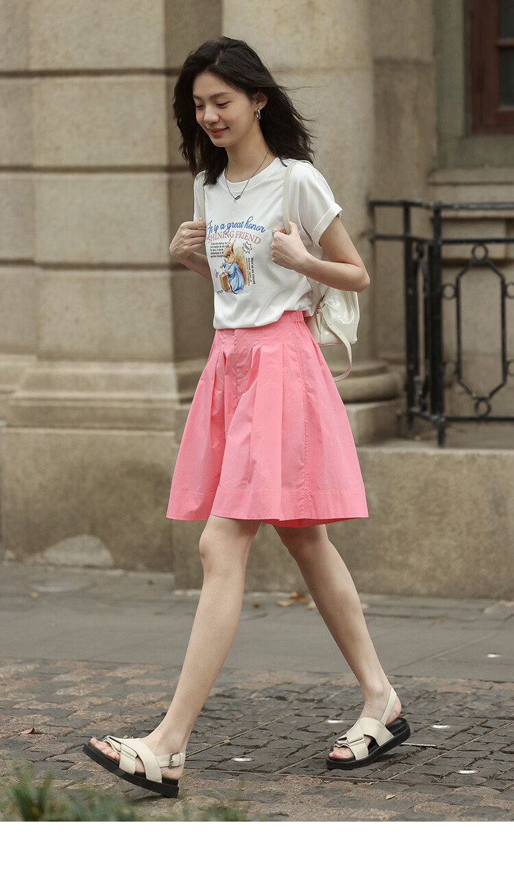 Dme [Comfortable Casual Wide-Leg Shorts] Summer Single-Button Half-Elastic Wide-Leg Pants Knee-Length Shorts for Wome 13