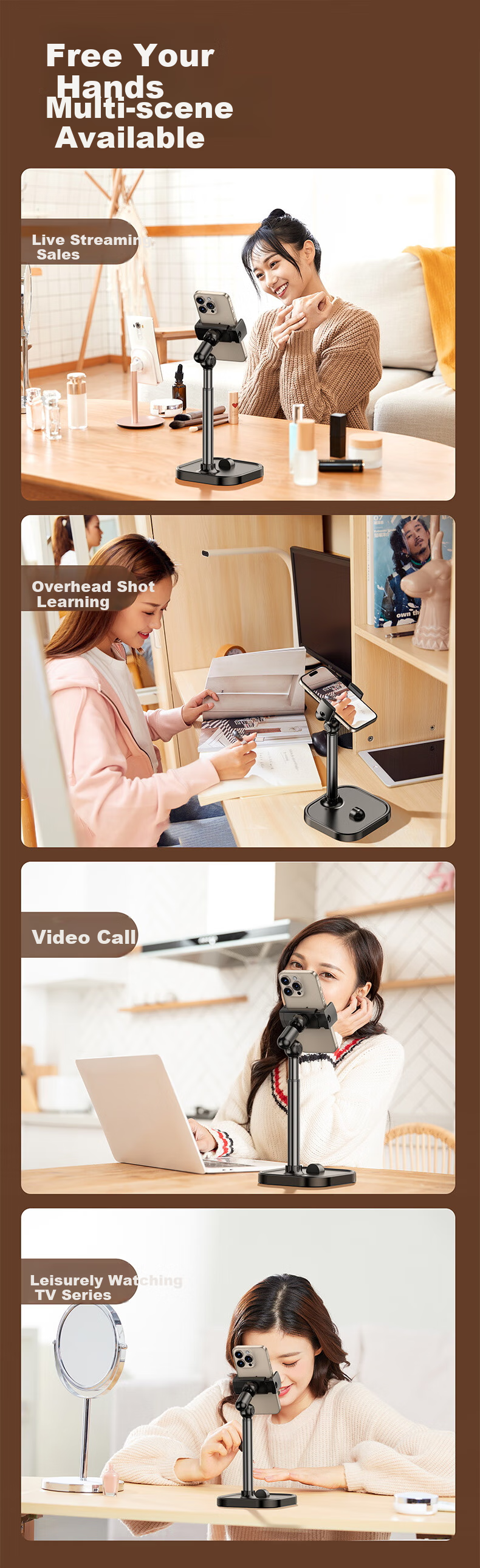 Stiger [Over 300,000 Sold Online] Phone Stand Adjustable Height Desktop Live Streaming Overhead Shooting Support Stand for Online Classes, Tablets, Universal Lazy Binge-Watching Video Recording Gadget Multi-Functional 7