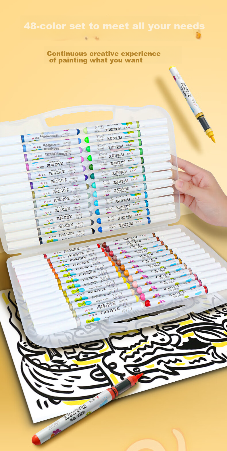 GRASP Direct Liquid Soft-Tip Acrylic Markers for Students, 24 Colors, Non-Translucent, Stackable, Elementary School Watercolor Pens, Paint Pens, Drawing Pens, Direct Liquid 24-Color Gift Box Set for Art Educatio 12