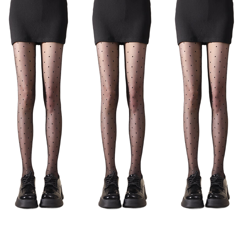 LangSha Polka Dot Black Sheer Over-the-Knee Tights Women's Thin Sexy Heart Pattern Pantyhose Gift for Goddess Day