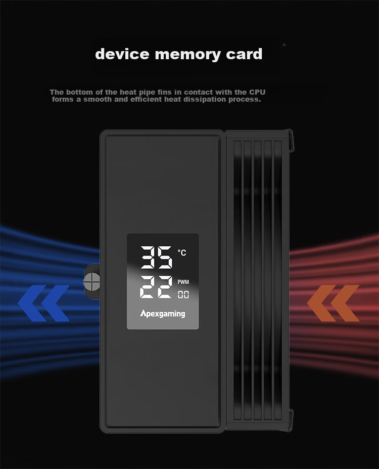 Apexgaming V6BG Single Tower Six Heat Pipes/Smart Digital Display Temperature Control Cooler, Dual Platform Compatible, Aura Sync Support, for 12th/13th Gen Intel Core, Main Product 7