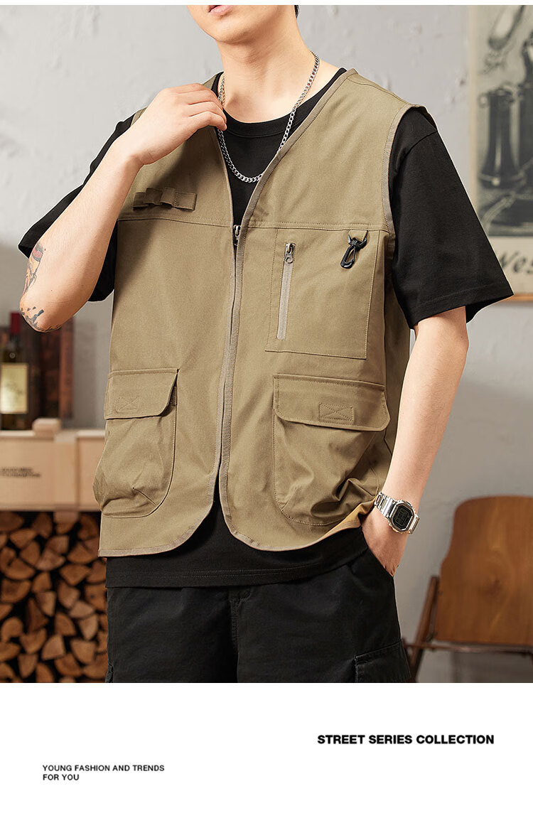 TUCANO Men's Summer Outdoor Workwear Vest Fashionable Sleeveless V-Neck Jacket Military Green 3XL 10