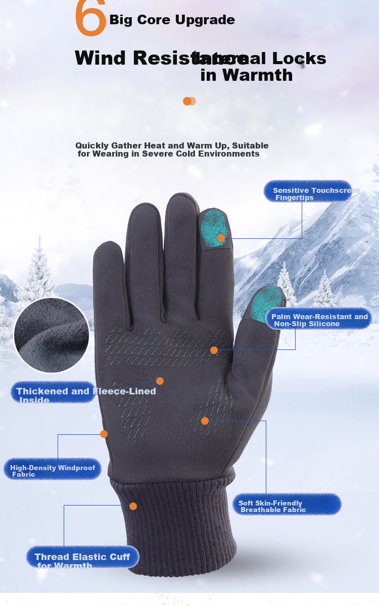 PEAK Cycling Gloves for Men And Women, Autumn And Winter Cold-Resistant Mountain Bike Outdoor Non-Slip Touchscreen Compatible Warm Gloves, Suede Gray 12