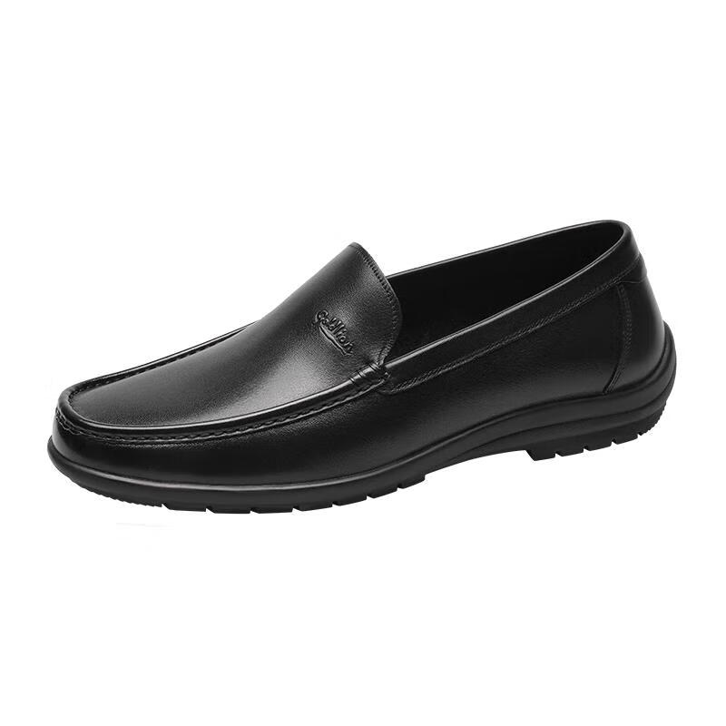 Goldlion Men's Shoes, Business Leather Shoes, Slip-On Shoes, Flat Loafers, G582510018AAB, Black, Size 42