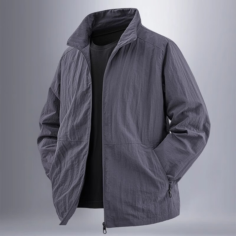 VANCAMEL Casual Jacket for Men, Autumn Outdoor Windproof And Waterproof Coat, Loose Fit with Stand Collar, Trendy Outerwear, Gray, 3XL