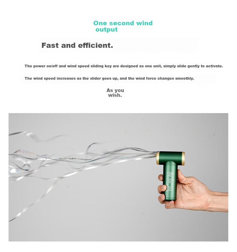 KICA Powerful Turbine Fan 2S, Popular High-Speed Hair Dryer, Outdoor Flame-Assisted Handheld Portable Fan, Green Label Configuratio 3