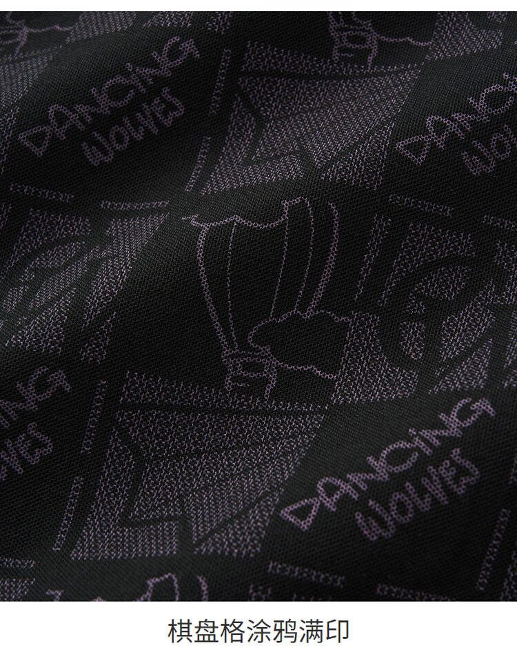 DANCING WOLVES [7A Antibacterial] Summer Cool-Feeling All-Over Hot Air Balloon Casual Men's Short-Sleeve POLO 001 Black XL(180) 10