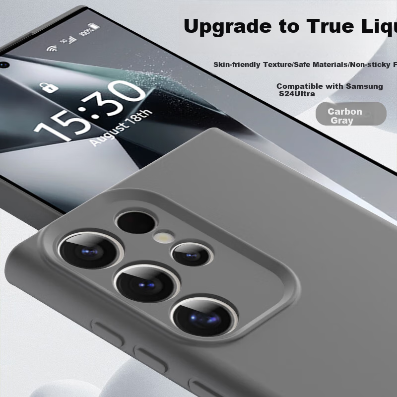 Чехол для Samsung S24 Ultra, противоударный, из жидкого силикона, с полной защитой объектива, цвет "Карбоновый серый"