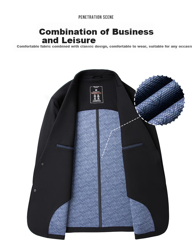ROMON Men's Sun Protection Suit, Summer 2026 Business Wrinkle-Free High-Quality Single Suit Jacket, Cool-Feeling Outerwear, Navy Blue/Deep Blue, XL 12