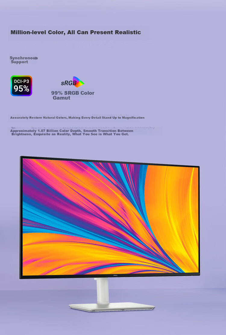 DELL 31.5-Inch 4K Monitor, 120Hz High Refresh Rate, Built-In Speakers, Hardware Blue Light Protection, 1.07 Billion Colors, FreeSync Computer Display S3225QS 4