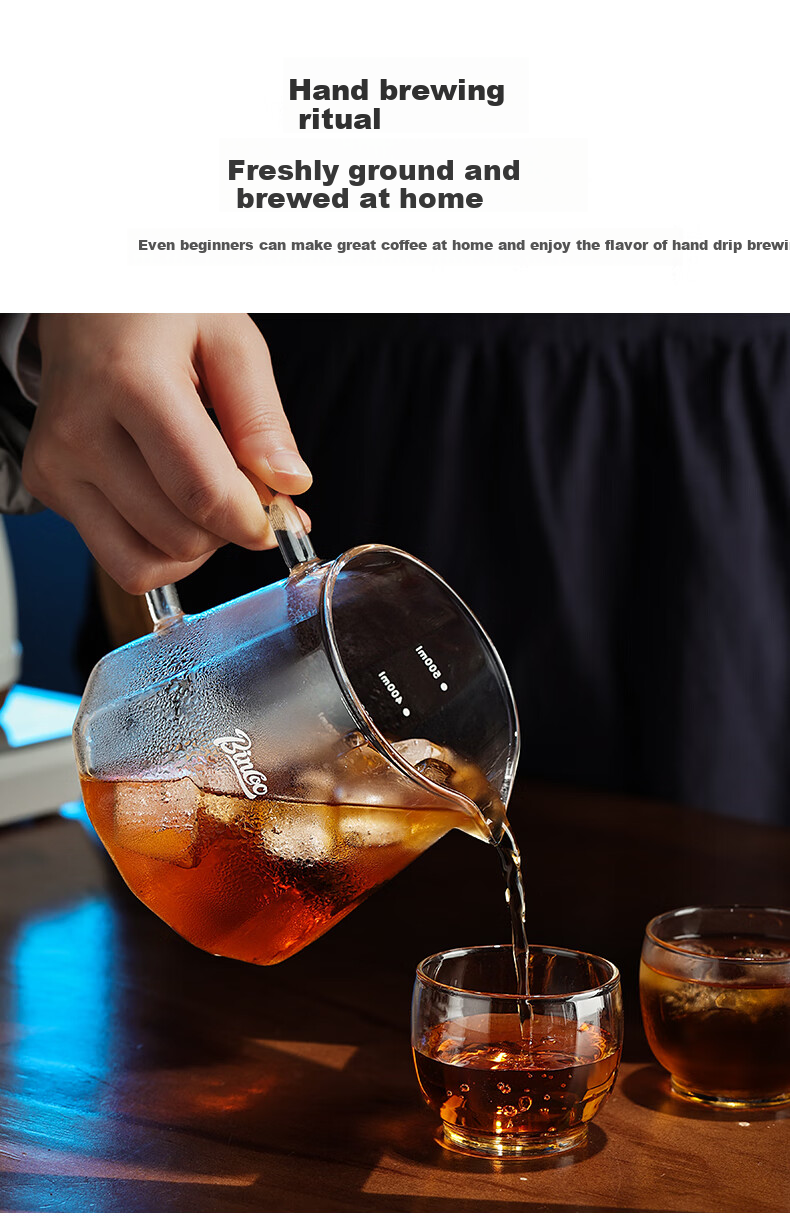 Bincoo Coffee Sharing Pot Glass Pour-Over Coffee Set with Scale V60 Filter Cup Drip Coffee Cup 8