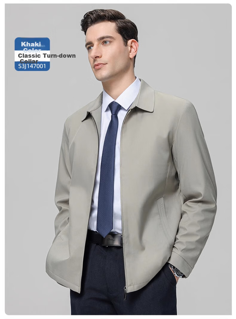 ROMON Lapel Jacket for Men, Spring Season Middle-Aged And Elderly Cadre Outfit, Business Casual Dad Wear JK001 Khaki 2XL 13