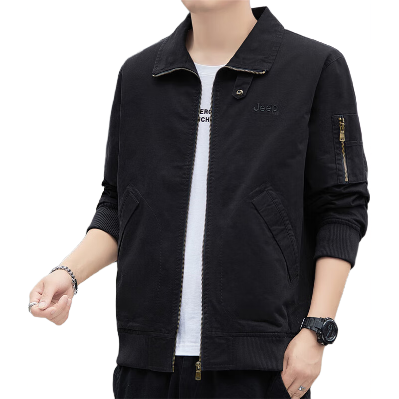 JEEP Men's Jacket, Spring And Autumn Workwear, Loose Casual Trendy Clothing for Men, Black Blue, 4XL