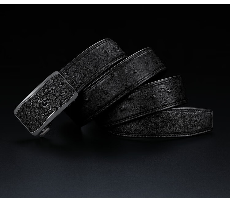 Goldlion Belt with Automatic Buckle, Inner Buckle Waistband, Ostrich Leather, High-End Wooden Gift Box, Trouser Belt, Birthday Gift for Gifting 1