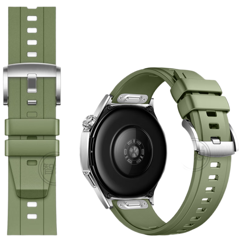XUANDAI Spruce Green 22mm Push-Button Silicone Watch Strap Compatible with Huawei WATCH GT5 GT4, Skin-Friendly Breathable Liquid Silicone Wear-Resistant Pin Buckle Wristband