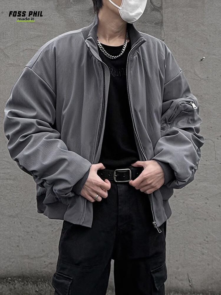 Foss Phil Men's Flight Jacket, Spring And Autumn American High Street Style, Versatile Short Baseball Coat, JK001 Black L 6