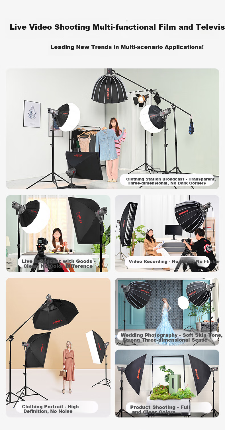 JINBEI JL160 Photography Live Streaming Fill Light Kit, 160W Mainstreamer-Specific Clothing, Beauty Jewelry, Green Screen Studio, Deep Throw Constant Light LED Video Soft Light Hair Light 4
