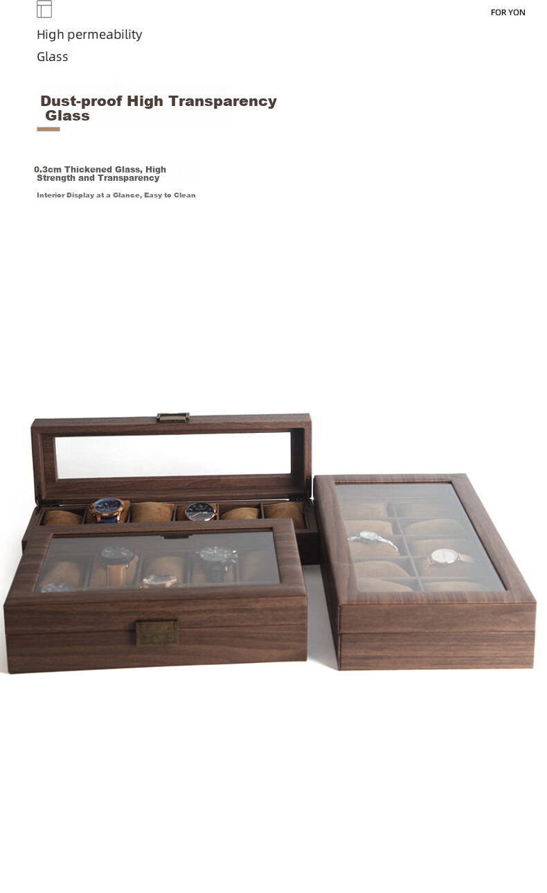 DUOJINJIANG Handmade Wooden Watch Storage Box with Multiple Watch Slots, Dustproof Velvet Interior, Walnut Wood, 6 Watch Slots, Elegant Gift 6