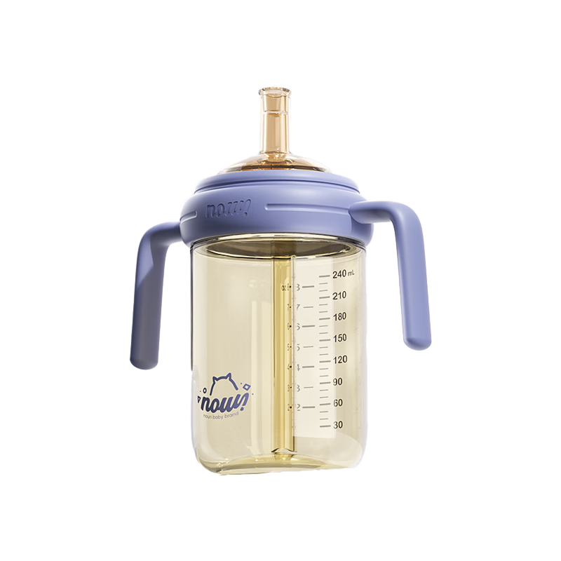 NOURI Direct Drinking Baby Bottle PPSU Straw Cup Anti-Choking Quiet Purple 240ml for 1-3 Years Old