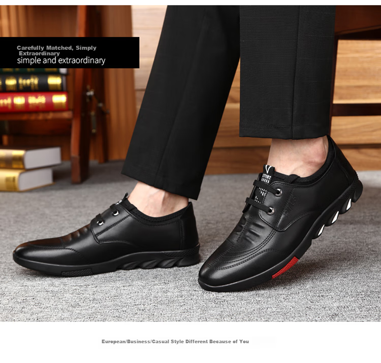Poitulas Men's Shoes, Fashionable Lace-Up Business Casual Leather Shoes, British Versatile Lightweight Casual Shoes for Men, 5699 Black, Size 41 10