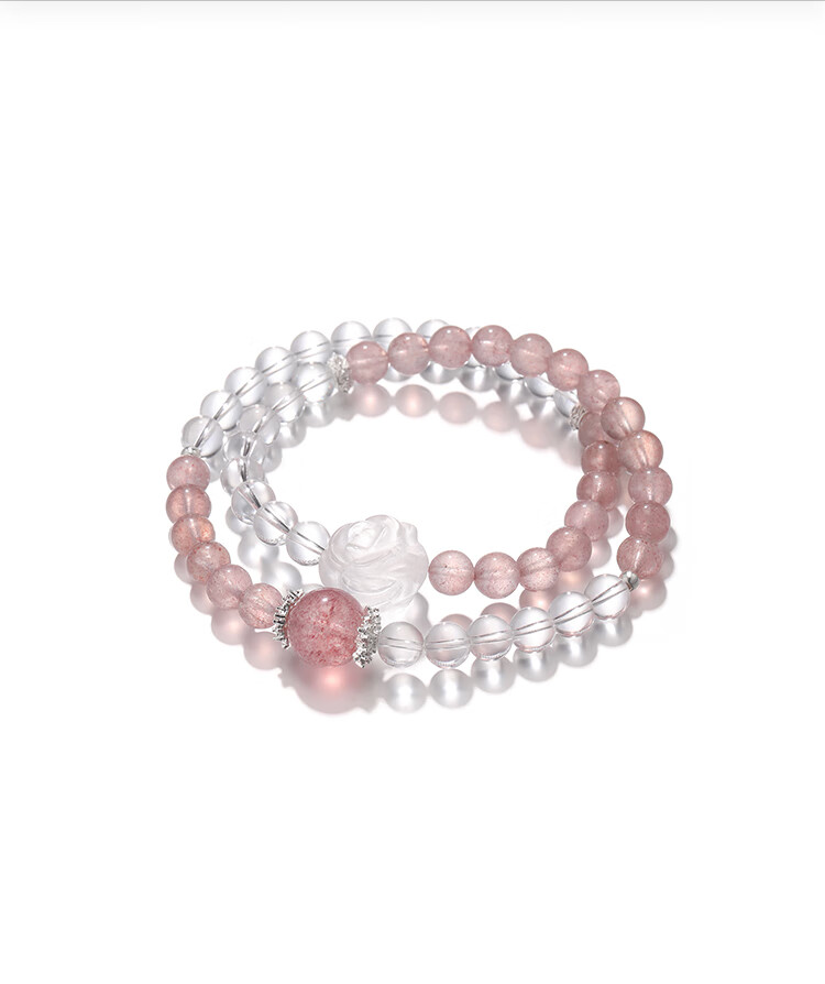 Clect Double-Layered Bracelet with White Rose Beads, Sweet Layered Crystal Jewelry for Women, Elegant And High-End Chinese Style Birthday Gift for Girlfriend 2