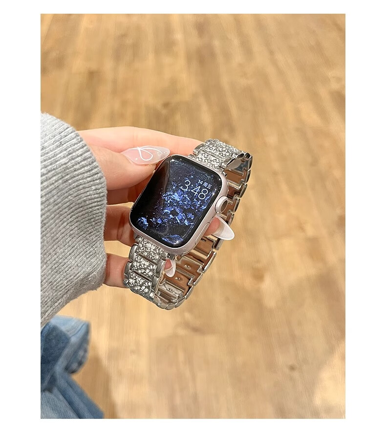 Biaodaige New Starry Sky Compatible with Apple Watch Band for Apple Watch S10/11, Full Diamond IWatch Summer Breathable Metal Women's Style with Silver Protective Case 42MM 19