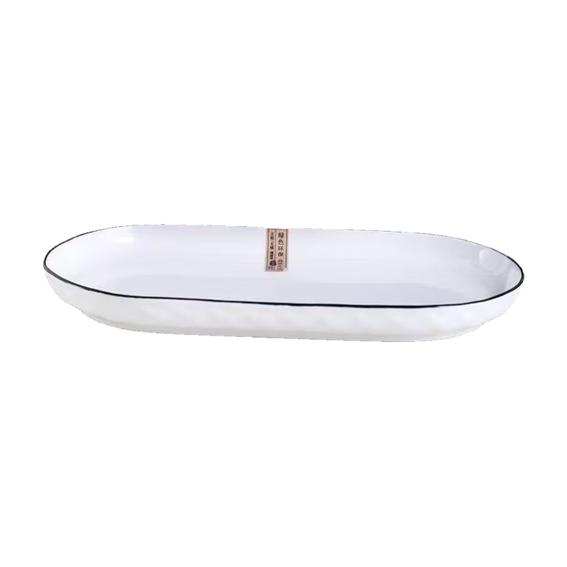 Chuanqi Ceramic Fish Plate, 12 Inches, Steamed Fish Plate, Fish Dish, Ceramic Plate, Long Plate, Deep Plate, Fish Serving Plate, Diamond Black Line