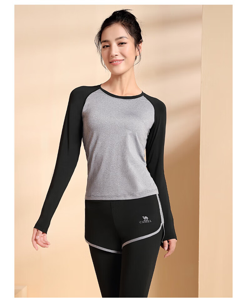 CAMEL Long-Sleeve Two-Piece Fitness Wear for Women, Yoga Sportswear YK2226L5494 Gray M 1