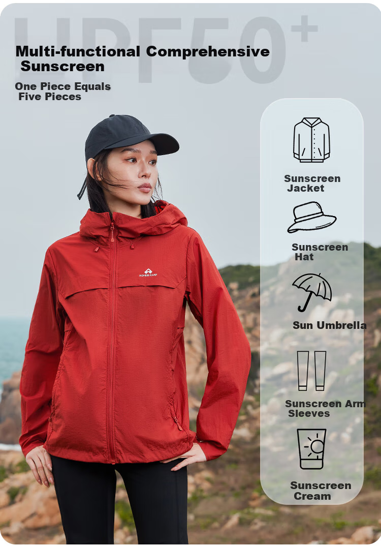 Pioneer Camp Zhuque Sun Protection Jacket for Women, Summer Outdoor Breathable UV-Resistant Hooded Original Yarn Sunscreen Coat, Lightweight Outer Layer 11