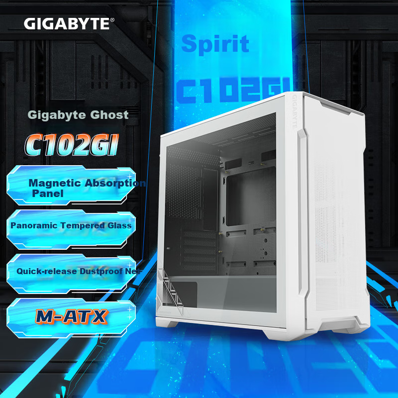 GIGABYTE Youlingbai C102GI Case, Tempered Glass Side Panel, Compatible with 360/240 Radiators, Quick-Release Dust Filter, White M-ATX/Top Mount 360/Magnetic Panel