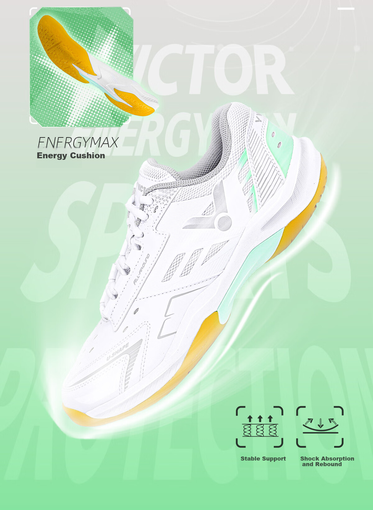VICTOR 2024 New Badminton Shoes, Unisex Sports Shoes A199, White And Green, Size 40 2