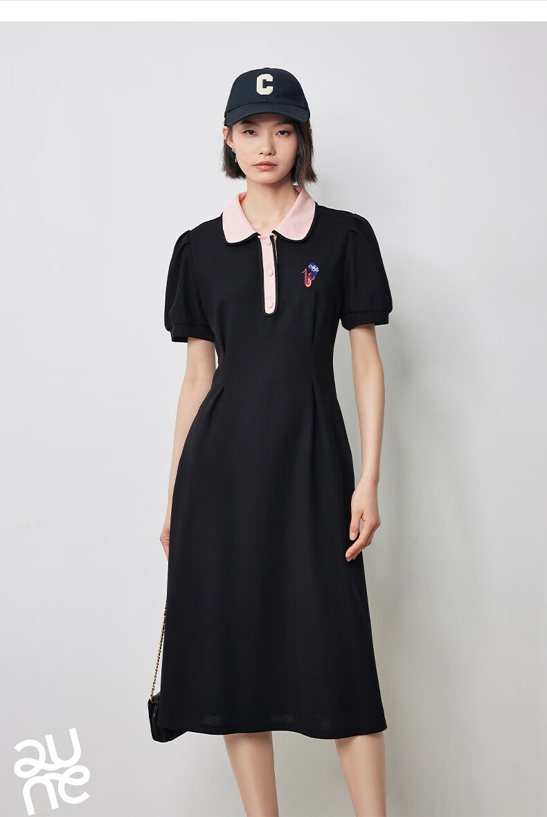 Chuyu Polo Collar Dress with Waist-Cinching Slimming Effect for Women, New Summer 2025 A-Line Short-Sleeve T-Shirt Midi Skirt, Gray, Size S 19