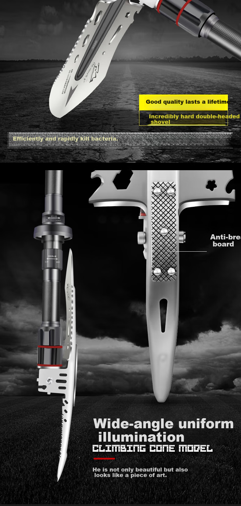 TRE-Hana HN-G33 Premium Military Shovel, Multifunctional Outdoor Camping Car Foldable Iron Spade, Chinese Large Shovel 7