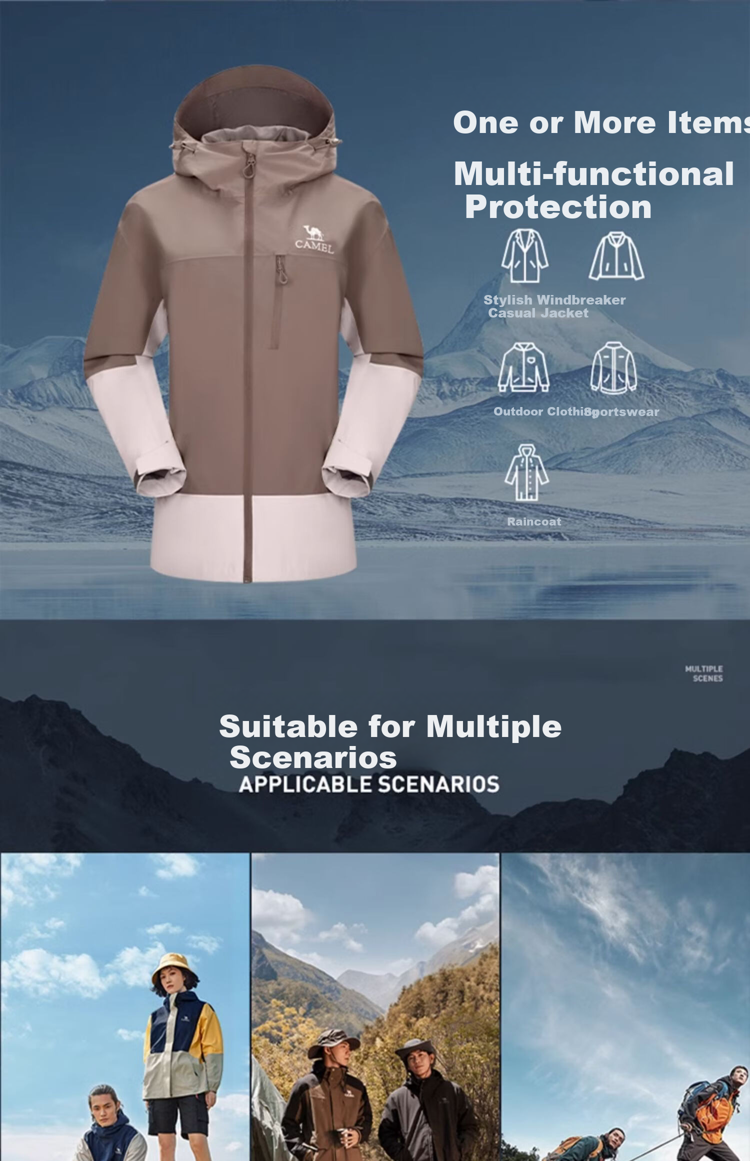 CAMEL [Iwano] Triple-Protection Hardshell Jacket for Men And Women, Color-Block Outdoor Windproof Waterproof Mountaineering Coat 8672 10
