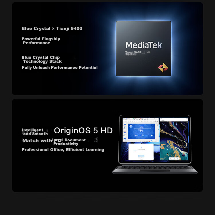 Vivo Pad5 Pro Ultra-Light Version, 16GB+512GB, Light Feather White, Subsidies, Blue Crystal × Dimensity 9400, 13-Inch Original Color Eye Protection Screen, Tablet Computer 2