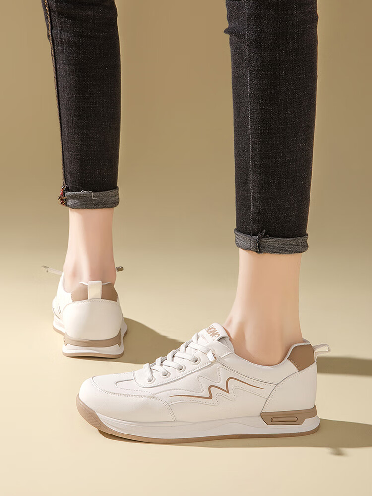 RED DRAGONFLY Women's Shoes, 2026 Autumn Casual Shoes, Thick-Soled Heightening White Sneakers, Versatile Outdoor Wear, WPB15014, White/apricot Color, Size 39 3