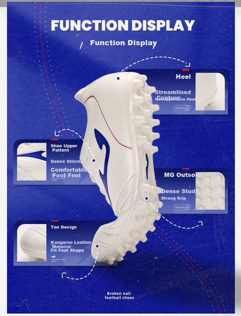 JOMA Kangaroo Leather Soccer Shoes Adult Youth Kids MG Studs Professional Match Football Training Shoes Water Blue/White 38 1