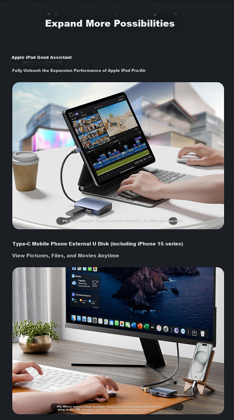 ULT-Unite Type-C Expansion Dock, USB3.0 Hub, HDMI Adapter, Compatible with Apple MacBook Computers, Converter for 4K60Hz Screen Casting, PD Charger, Five-I 8